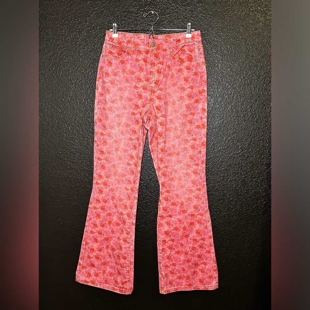 BDG Pink Floral Wide Leg Jeans